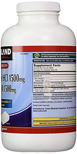 Kirkland Signature Extra Strength Glucosamine HCI 1500mg, With MSM 1500 mg, 375-Count Tablets (Multi Pack of 2)