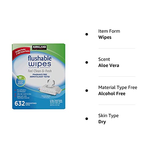 Kirkland Signature Moist Flushable Enhanced Cleansing & Freshness Ultra Soft Hypoallergenic Plant-Based Wipes - 632 Count