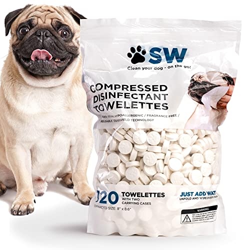 Silver Paw Expandable Pet Wipes, Toilet Paper Tablets for Dogs, Compressed Towels, Coin Tissue, Reusable & Fragrance Free, 720 per Pack, Includes 2 Carry Cases