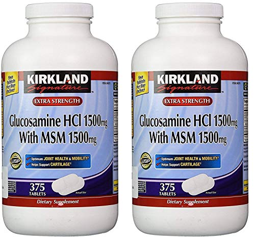 Kirkland Signature Extra Strength Glucosamine HCI 1500mg, With MSM 1500 mg, 375-Count Tablets (Multi Pack of 2)