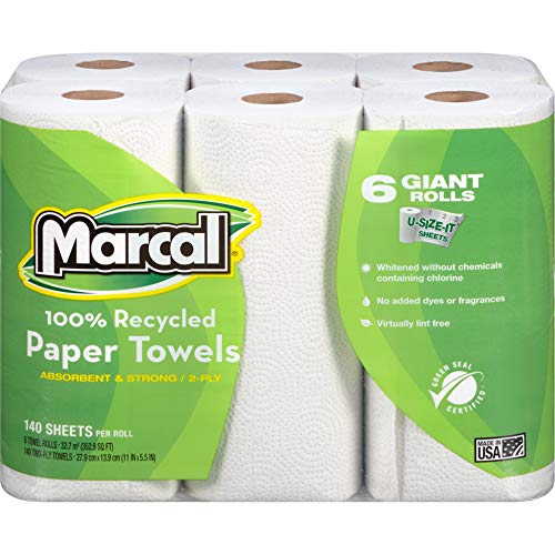 Marcal Paper Towels U-Size-It Sheets 2 Ply 140 Sheets Per Roll 100% Recycled - 24 Rolls Per Case Green Seal Certified Paper Towel Rolls 06181,White