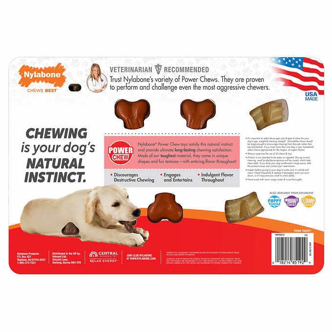 Nylabone Power Chew Variety Pack Dog Chew Toys Dental, Easy Hold, Bully Braid USA Made