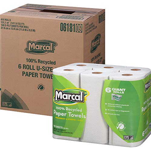 Marcal Paper Towels U-Size-It Sheets 2 Ply 140 Sheets Per Roll 100% Recycled - 24 Rolls Per Case Green Seal Certified Paper Towel Rolls 06181,White