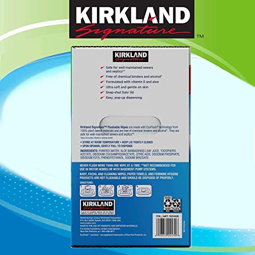 Kirkland Signature Moist Flushable Enhanced Cleansing & Freshness Ultra Soft Hypoallergenic Plant-Based Wipes - 632 Count