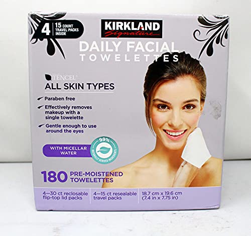 KIRKLAND Signature Daily Facial Towellettes, 4.53 Pound (180 Count, 1-Box)