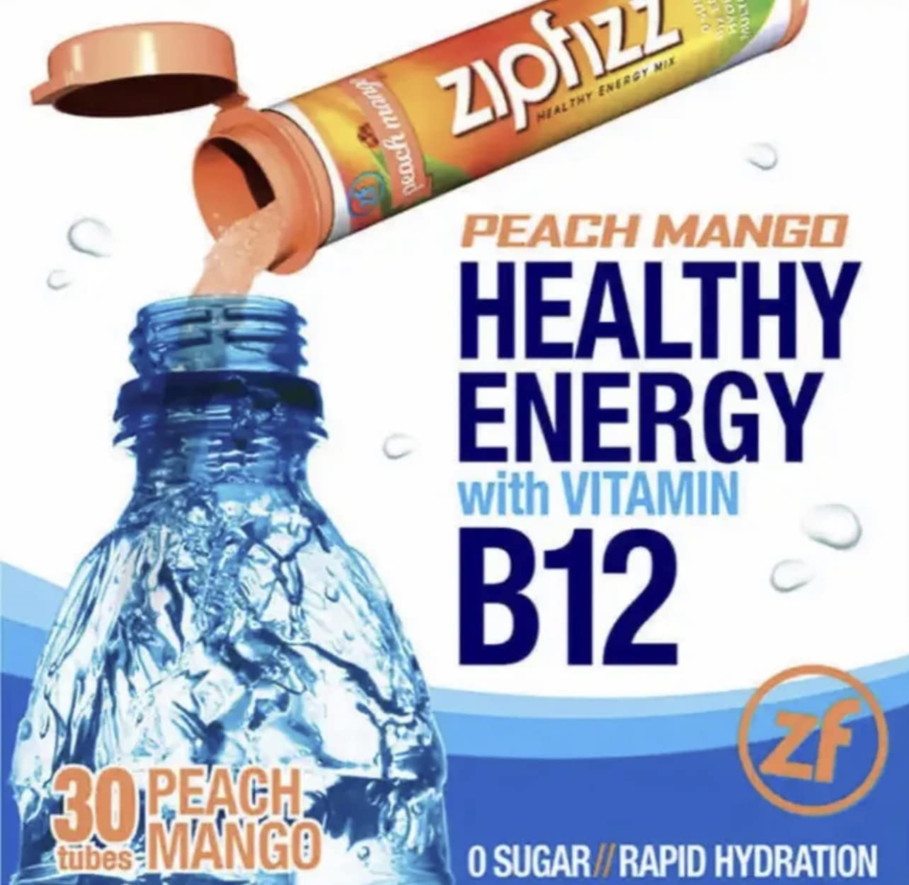 Zipfizz Energy Drink Mix, Hydration with B12 and Multi Vitamins, Peach Mango, 30 Count