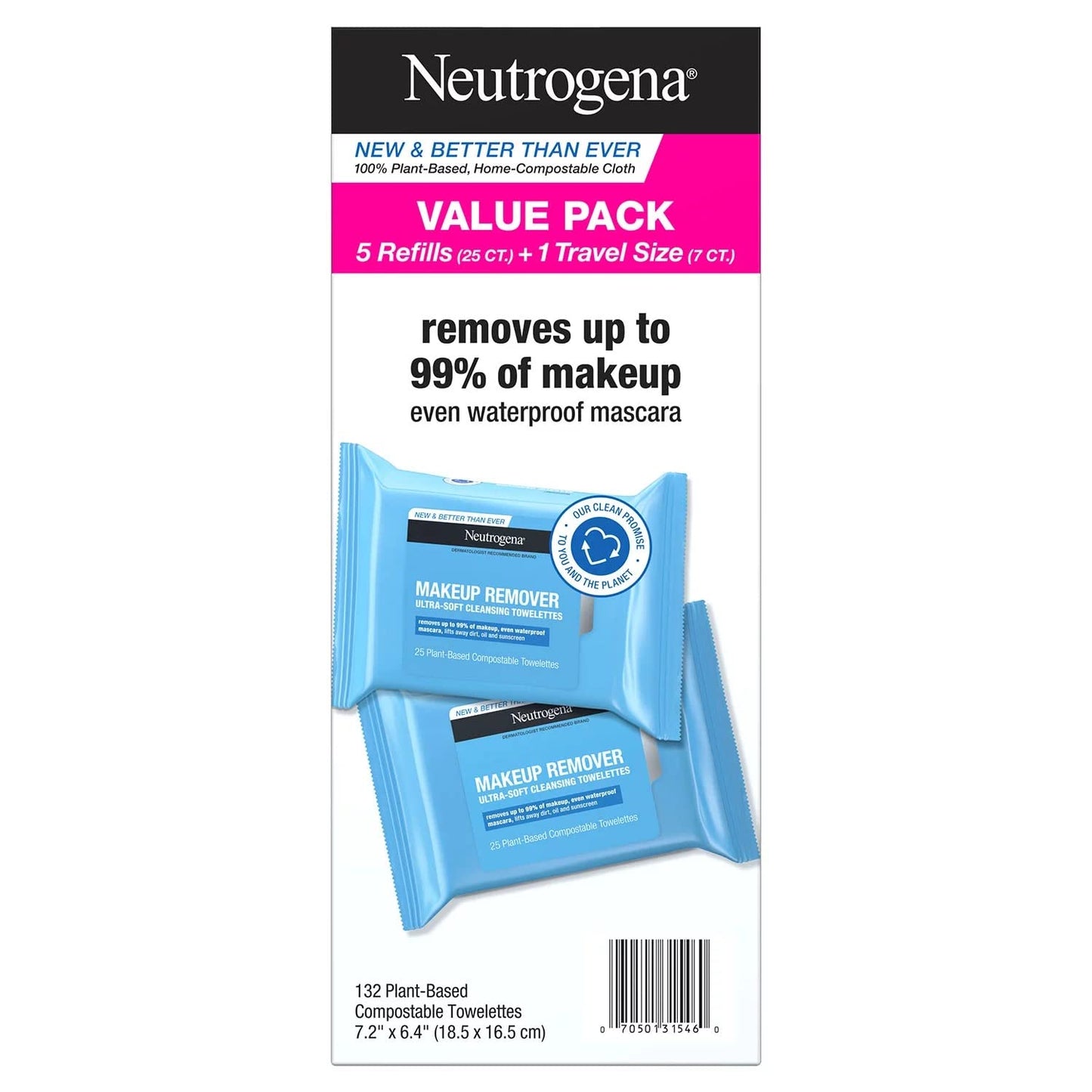 Neutrogena Makeup Remover Ultra-Soft Cleansing Towelettes Value Pack (132 Ct)