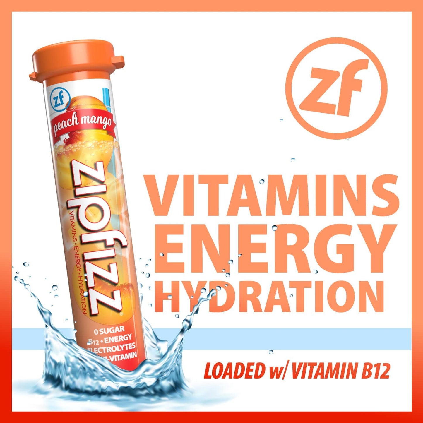 Zipfizz Energy Drink Mix, Hydration with B12 and Multi Vitamins, Peach Mango, 30 Count